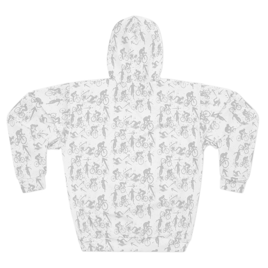 Swim Bike Run on Custom Triathlon Grudge White Pattern - Unisex Pullover Hoodie - Forward Gear Athletics