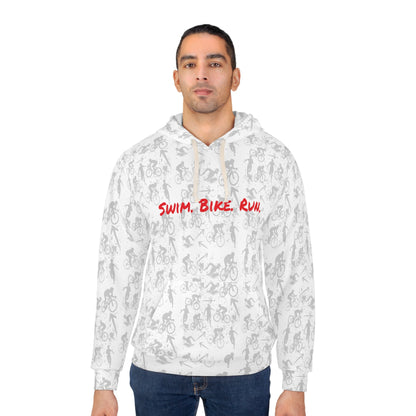 Swim Bike Run on Custom Triathlon Grudge White Pattern - Unisex Pullover Hoodie - Forward Gear Athletics