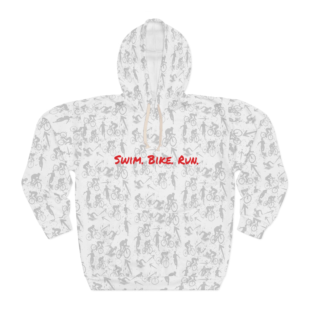 Swim Bike Run on Custom Triathlon Grudge White Pattern - Unisex Pullover Hoodie - Forward Gear Athletics