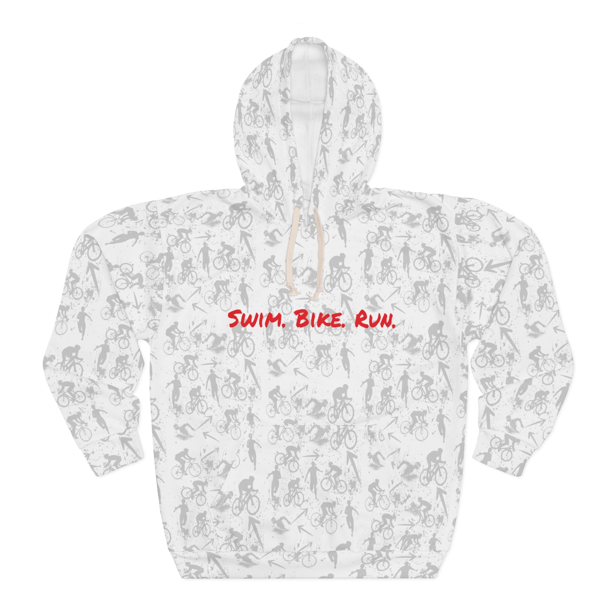 Swim Bike Run on Custom Triathlon Grudge White Pattern - Unisex Pullover Hoodie - Forward Gear Athletics