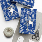 Swim Bike Run Pattern - Triathlon Themed Gift Wrapping Paper - Grey on Blue - Forward Gear Athletics
