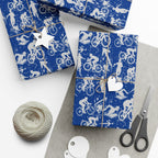 Swim Bike Run Pattern - Triathlon Themed Gift Wrapping Paper - Grey on Blue - Forward Gear Athletics