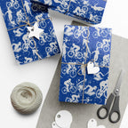 Swim Bike Run Pattern - Triathlon Themed Gift Wrapping Paper - Grey on Blue - Forward Gear Athletics