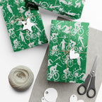 Swim Bike Run Pattern - Triathlon Themed Gift Wrapping Paper - Grey on Green - Forward Gear Athletics