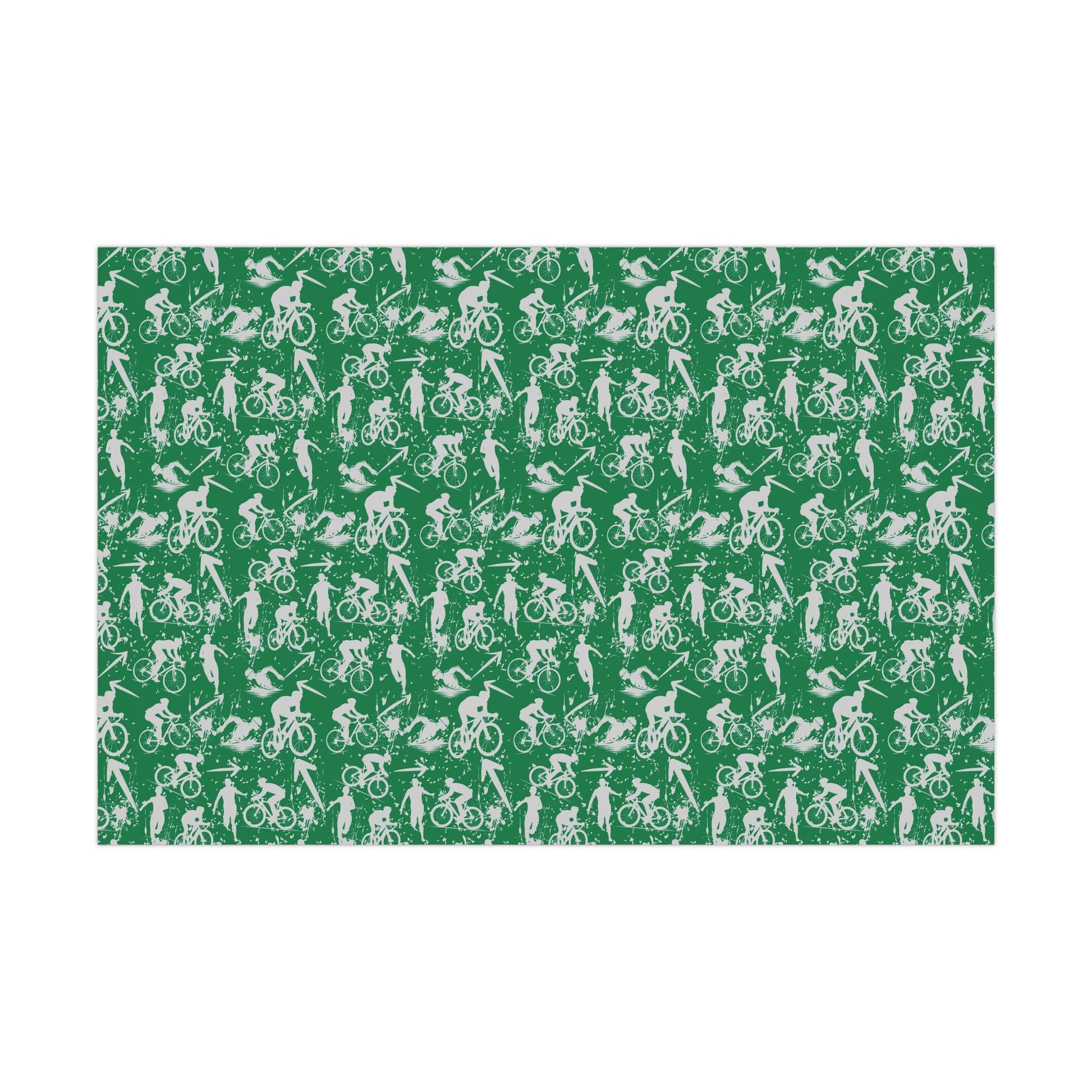 Swim Bike Run Pattern - Triathlon Themed Gift Wrapping Paper - Grey on Green - Forward Gear Athletics