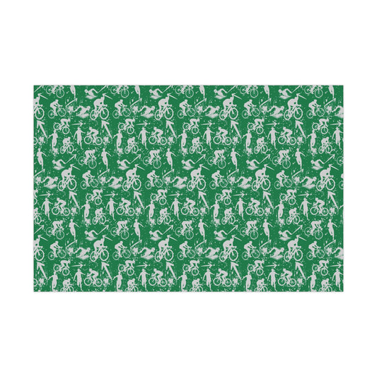 Swim Bike Run Pattern - Triathlon Themed Gift Wrapping Paper - Grey on Green - Forward Gear Athletics