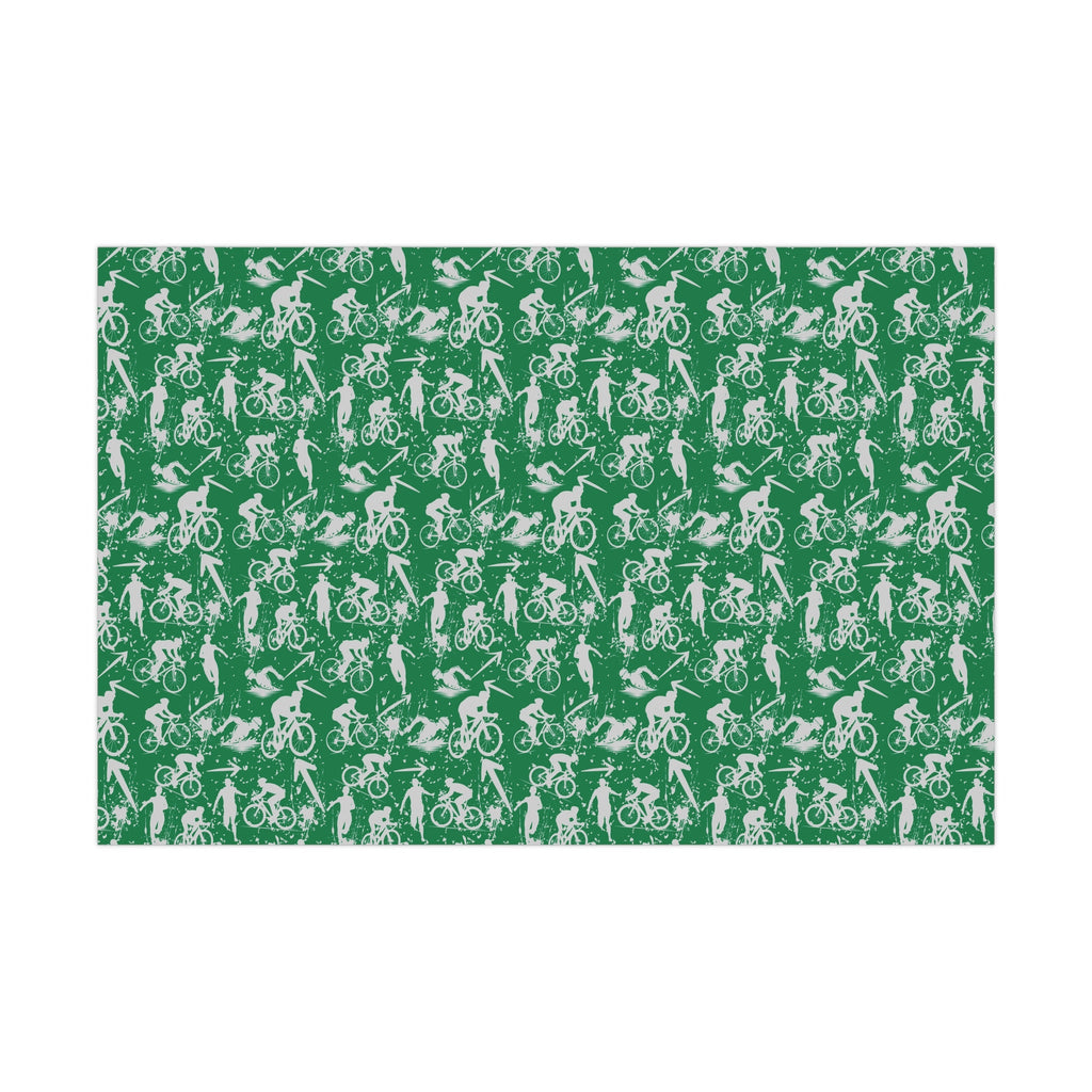 Swim Bike Run Pattern - Triathlon Themed Gift Wrapping Paper - Grey on Green - Forward Gear Athletics