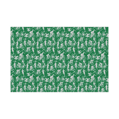 Swim Bike Run Pattern - Triathlon Themed Gift Wrapping Paper - Grey on Green - Forward Gear Athletics