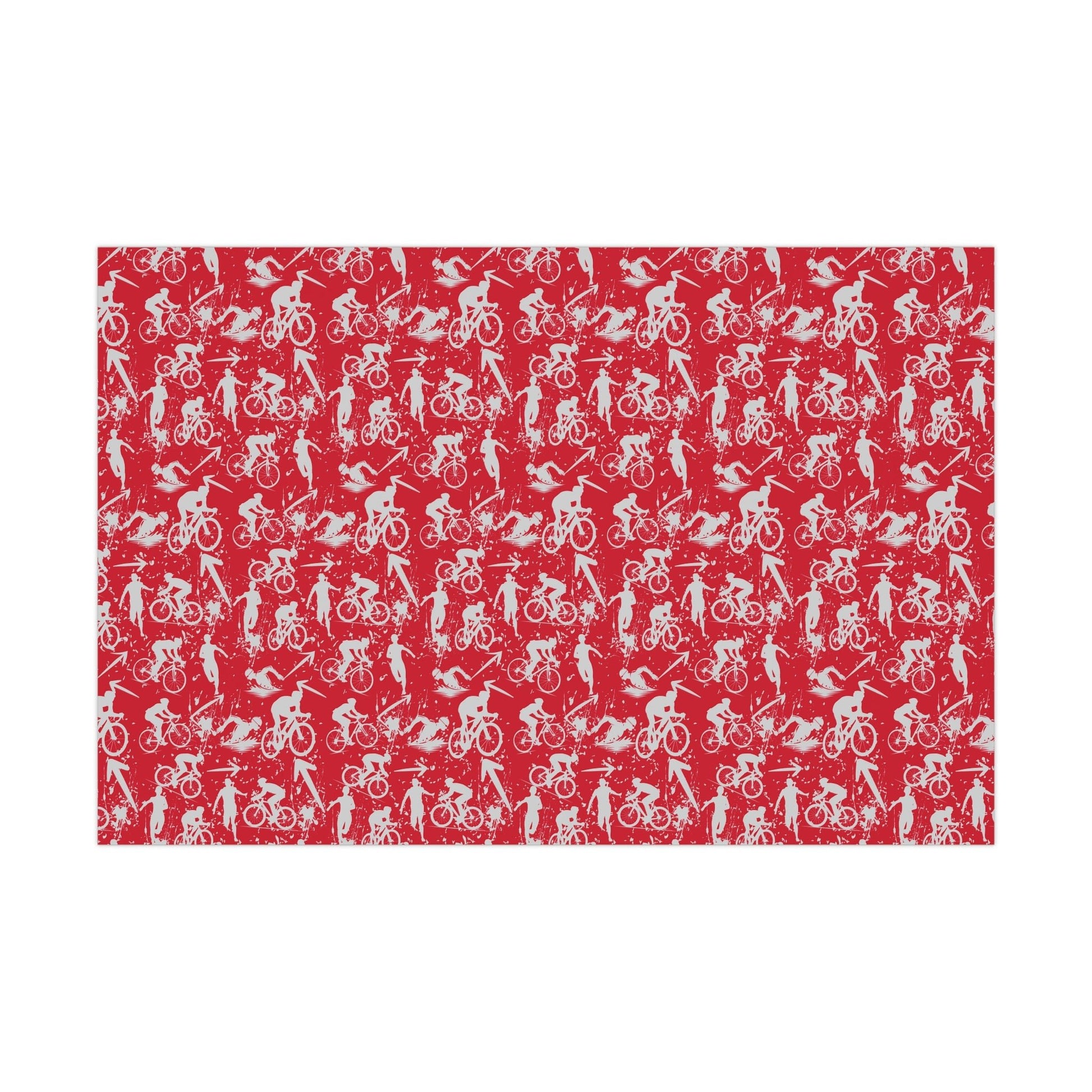 Swim Bike Run Pattern - Triathlon Themed Gift Wrapping Paper - Grey on Red - Forward Gear Athletics