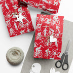 Swim Bike Run Pattern - Triathlon Themed Gift Wrapping Paper - Grey on Red - Forward Gear Athletics