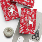 Swim Bike Run Pattern - Triathlon Themed Gift Wrapping Paper - Grey on Red - Forward Gear Athletics