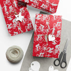 Swim Bike Run Pattern - Triathlon Themed Gift Wrapping Paper - Grey on Red - Forward Gear Athletics