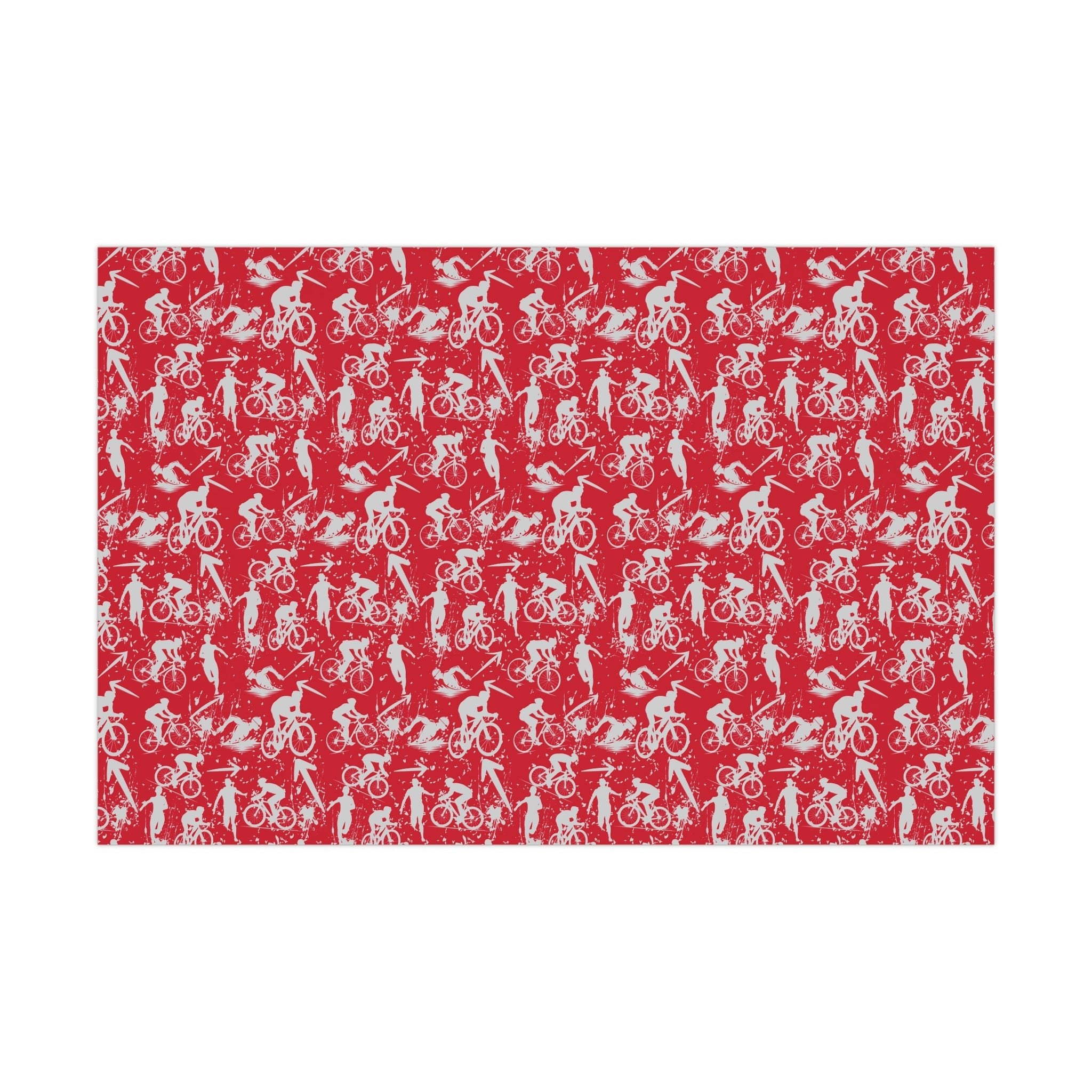 Swim Bike Run Pattern - Triathlon Themed Gift Wrapping Paper - Grey on Red - Forward Gear Athletics