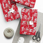 Swim Bike Run Pattern - Triathlon Themed Gift Wrapping Paper - Grey on Red - Forward Gear Athletics