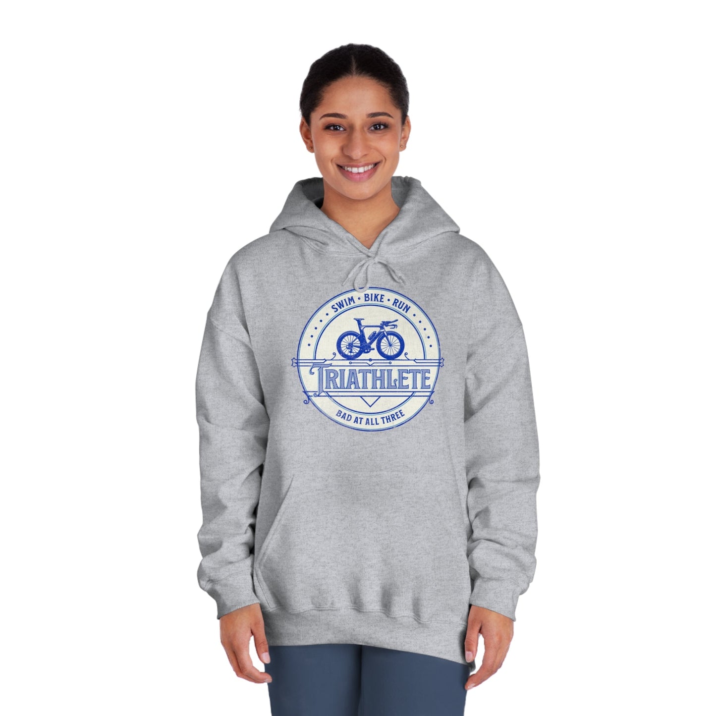 Triathlete - Bad at All Three (Blue) - DryBlend® Hooded Sweatshirt - Forward Gear Athletics