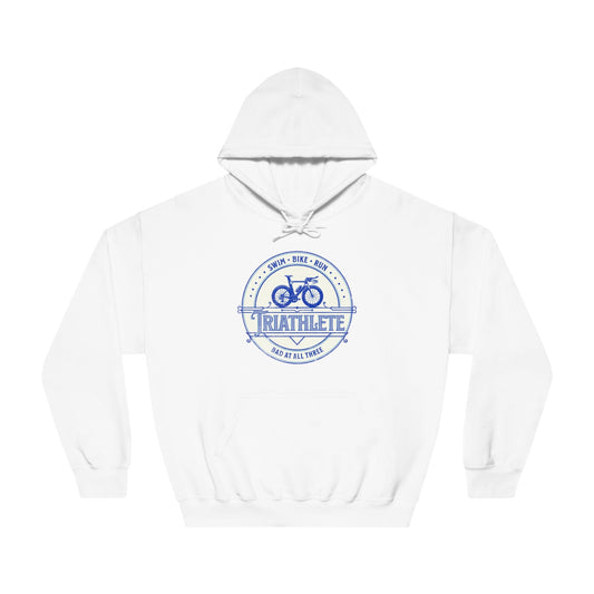 Triathlete - Bad at All Three (Blue) - DryBlend® Hooded Sweatshirt - Forward Gear Athletics