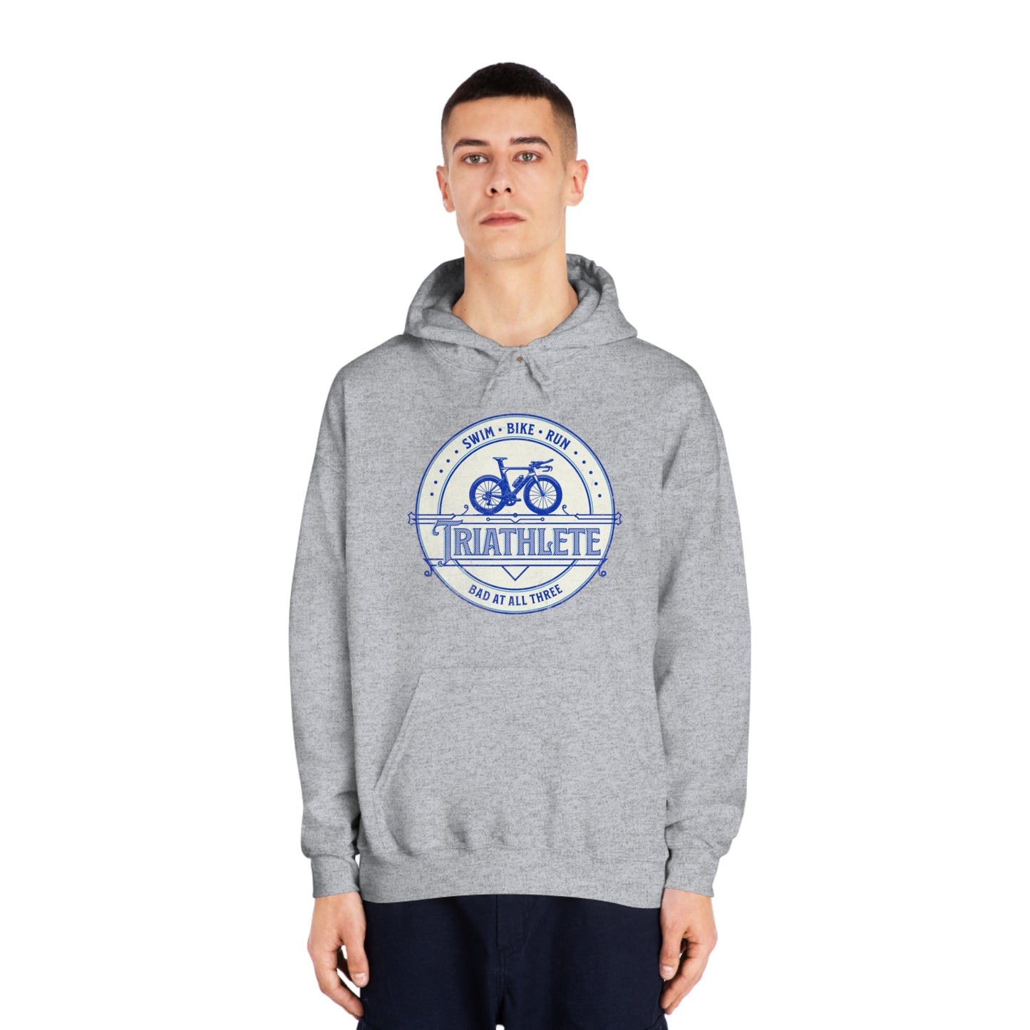 Triathlete - Bad at All Three (Blue) - DryBlend® Hooded Sweatshirt - Forward Gear Athletics