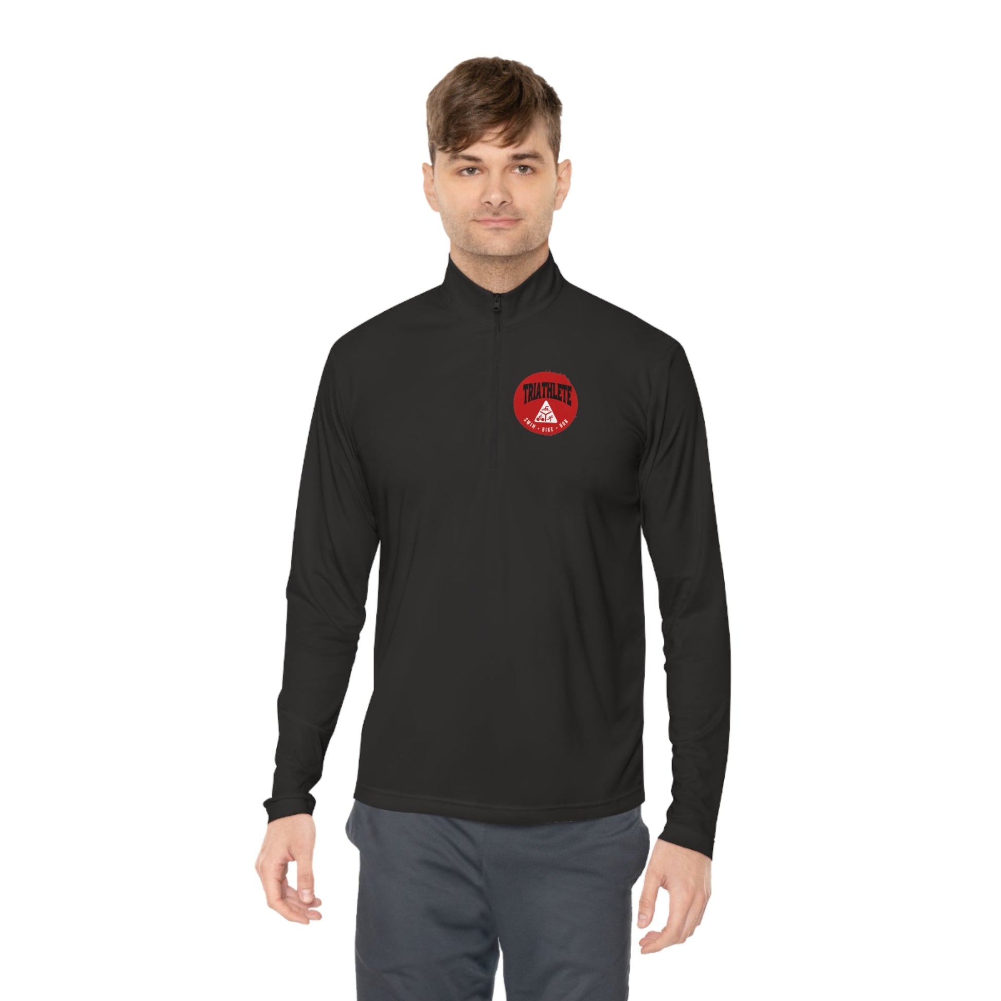 Triathlete Circle Logo - Swim, Bike, Run - Unisex Quarter-Zip Pullover - Forward Gear Athletics