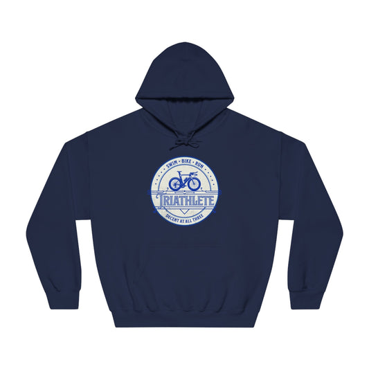 Triathlete - Decent at All Three (Blue) - DryBlend® Hooded Sweatshirt - Forward Gear Athletics