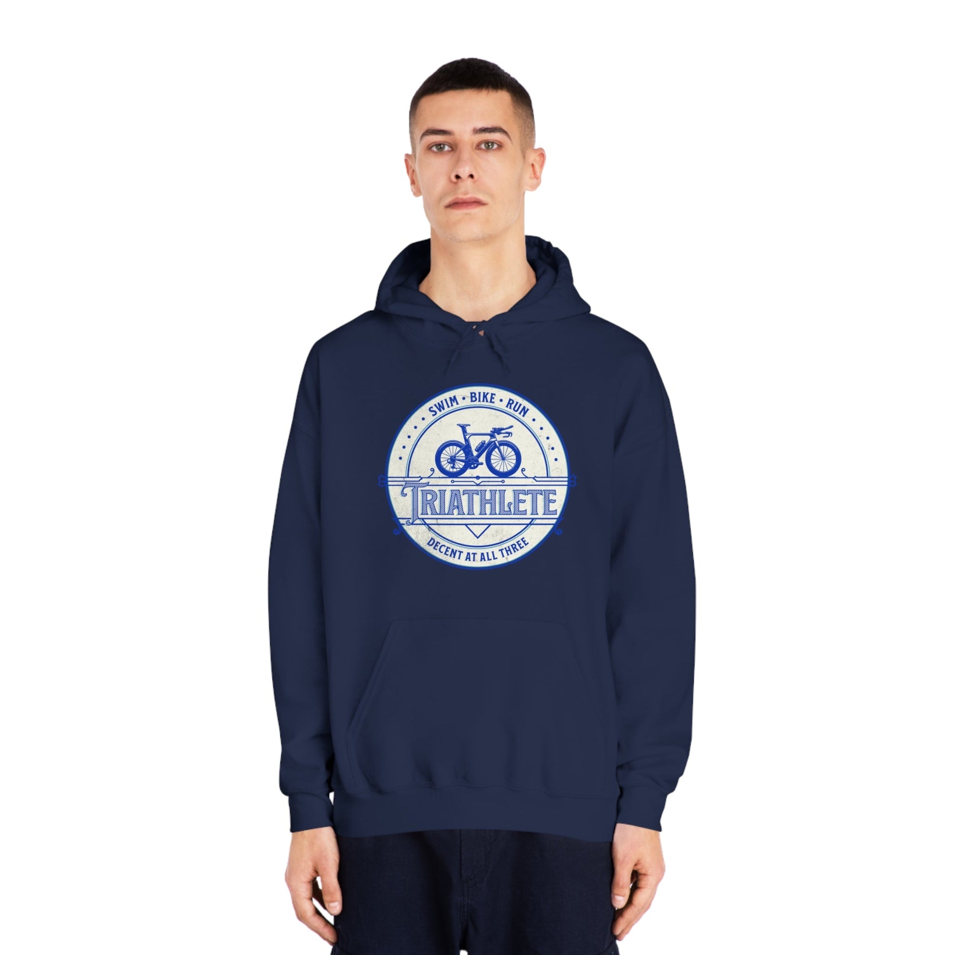 Triathlete - Decent at All Three (Blue) - DryBlend® Hooded Sweatshirt - Forward Gear Athletics