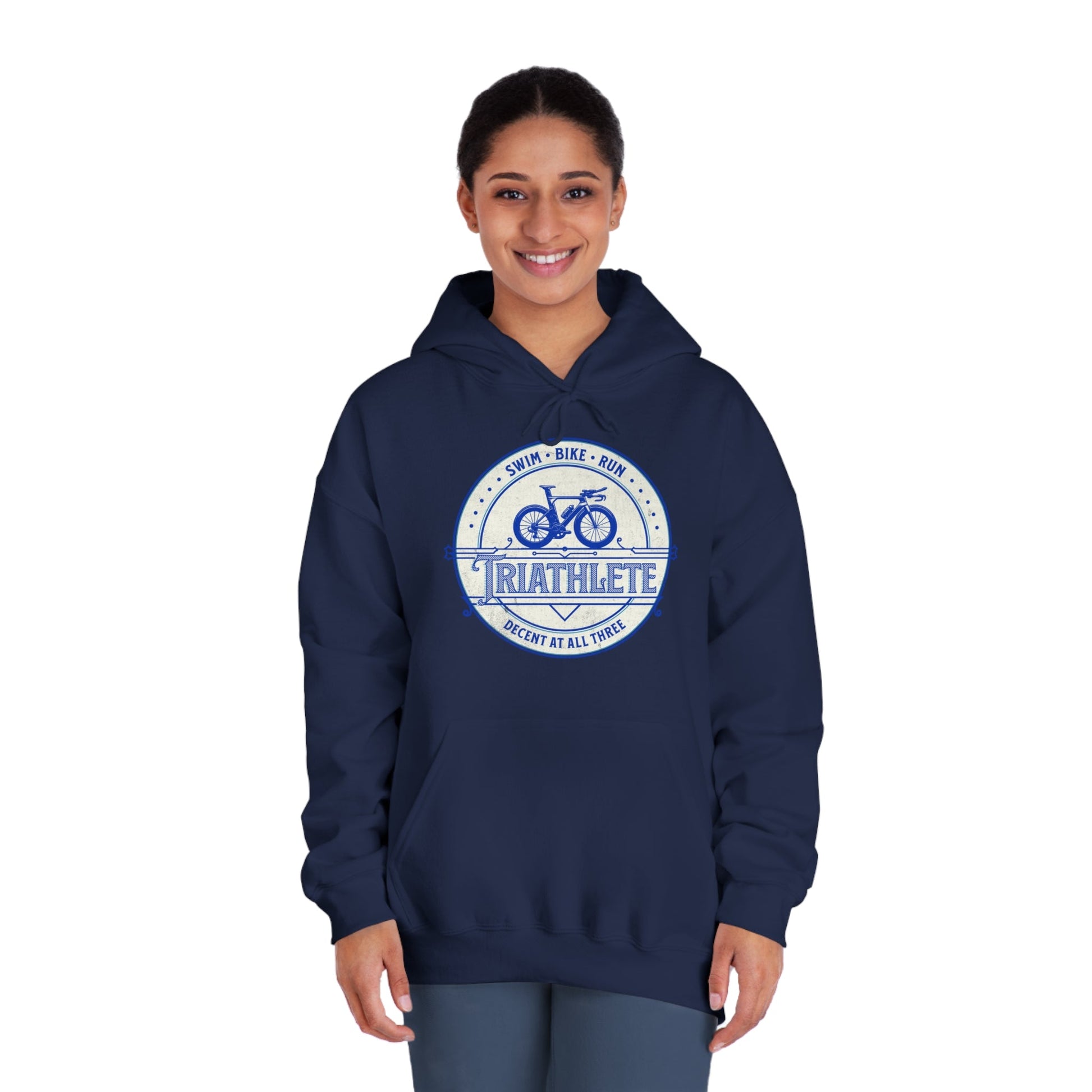 Triathlete - Decent at All Three (Blue) - DryBlend® Hooded Sweatshirt - Forward Gear Athletics