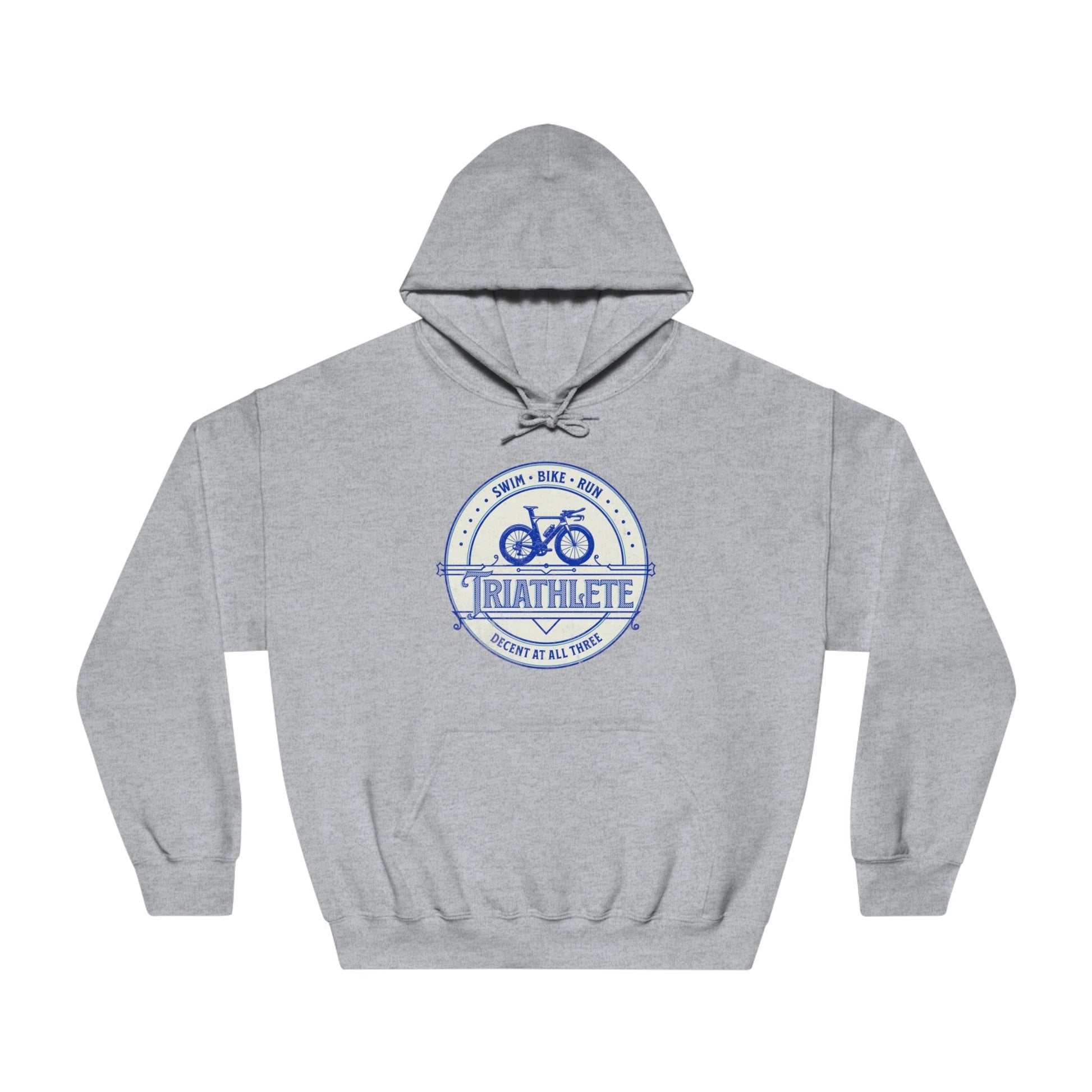 Triathlete - Decent at All Three (Blue) - DryBlend® Hooded Sweatshirt - Forward Gear Athletics