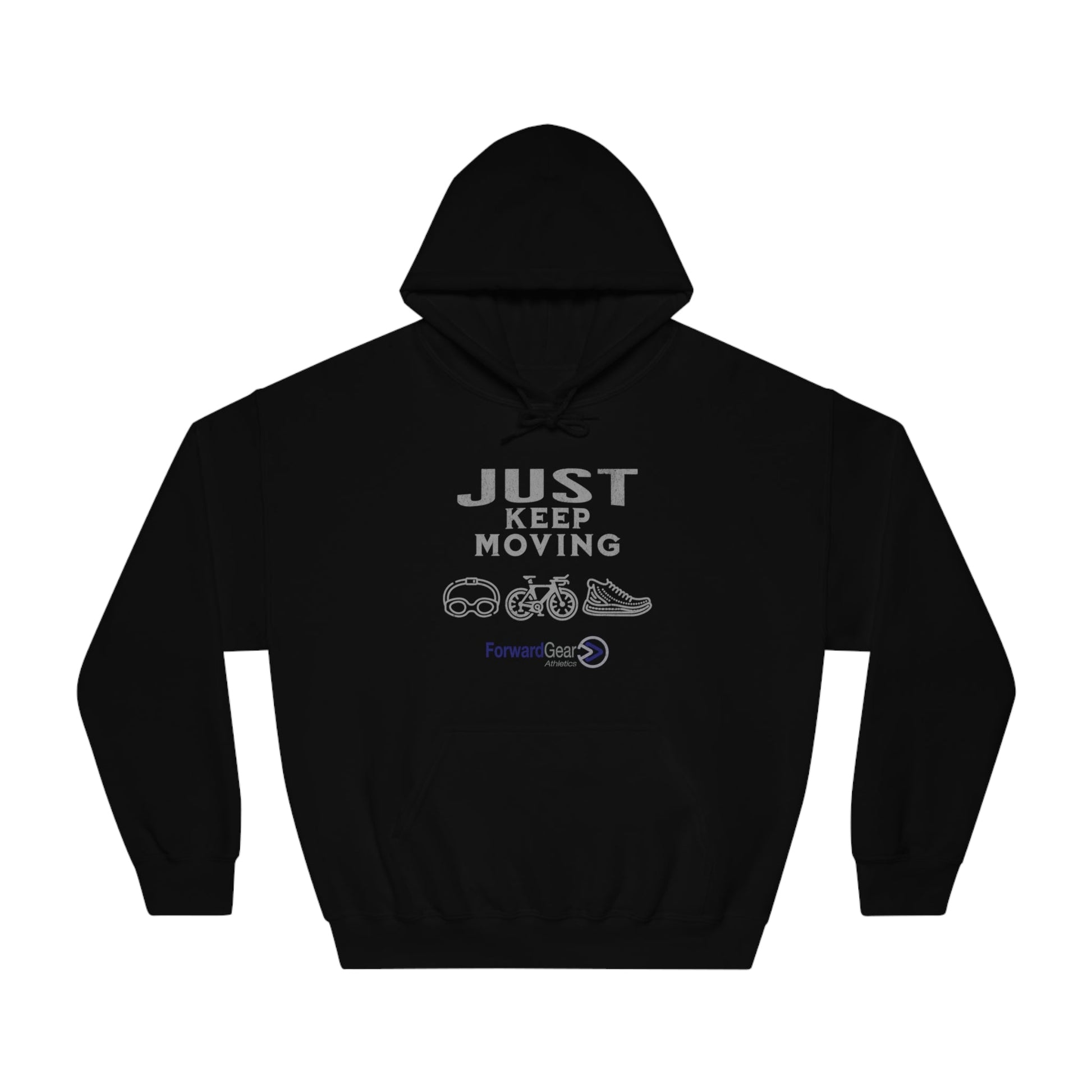 Triathlon Hoodie, Just Keep Moving, All 3 Logos (Grey print) - Forward Gear Athletics