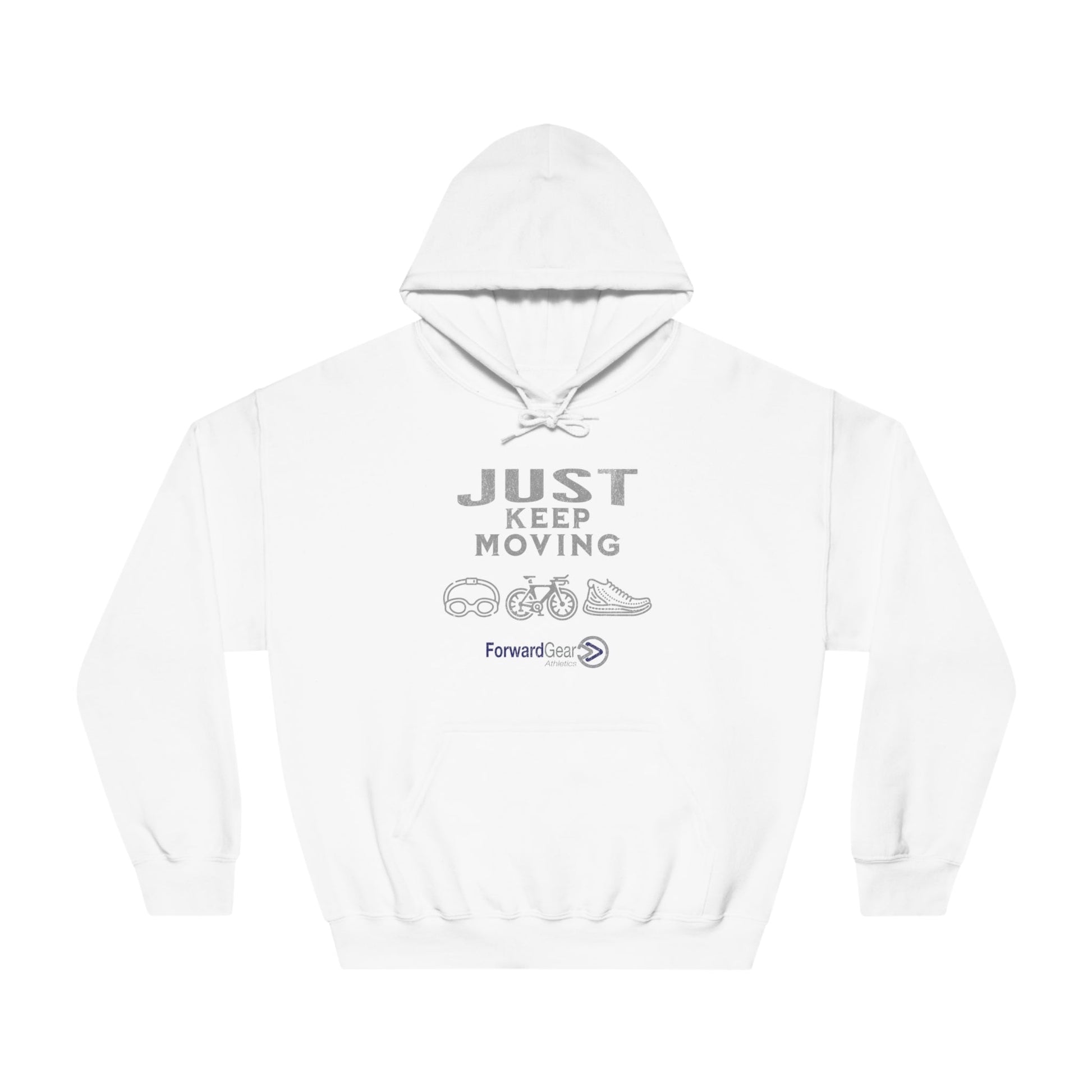 Triathlon Hoodie, Just Keep Moving, All 3 Logos (Grey print) - Forward Gear Athletics