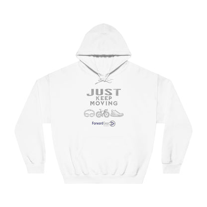 Triathlon Hoodie, Just Keep Moving, All 3 Logos (Grey print) - Forward Gear Athletics