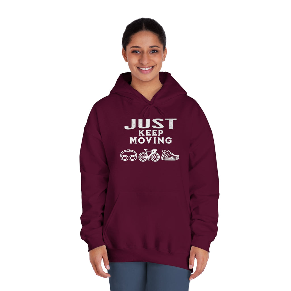 Triathlon - Just Keep Moving, All 3 Logos (White print) Hoodie - Unisex - Forward Gear Athletics
