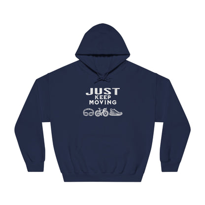 Triathlon - Just Keep Moving, All 3 Logos (White print) Hoodie - Unisex - Forward Gear Athletics