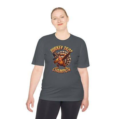 Turkey Trot Champion - Dabbing Turkey - Unisex Moisture Wicking Tee - Forward Gear Athletics