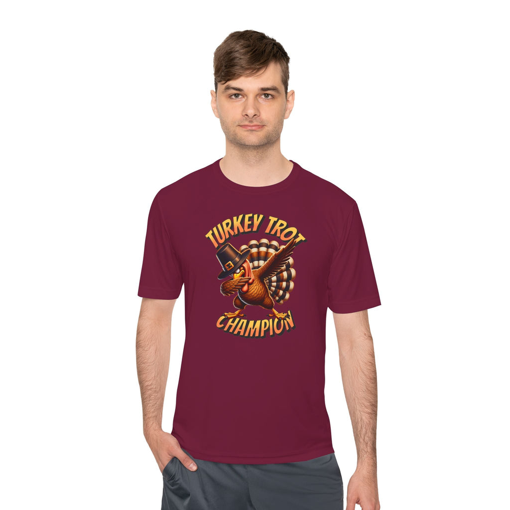 Turkey Trot Champion - Dabbing Turkey - Unisex Moisture Wicking Tee - Forward Gear Athletics
