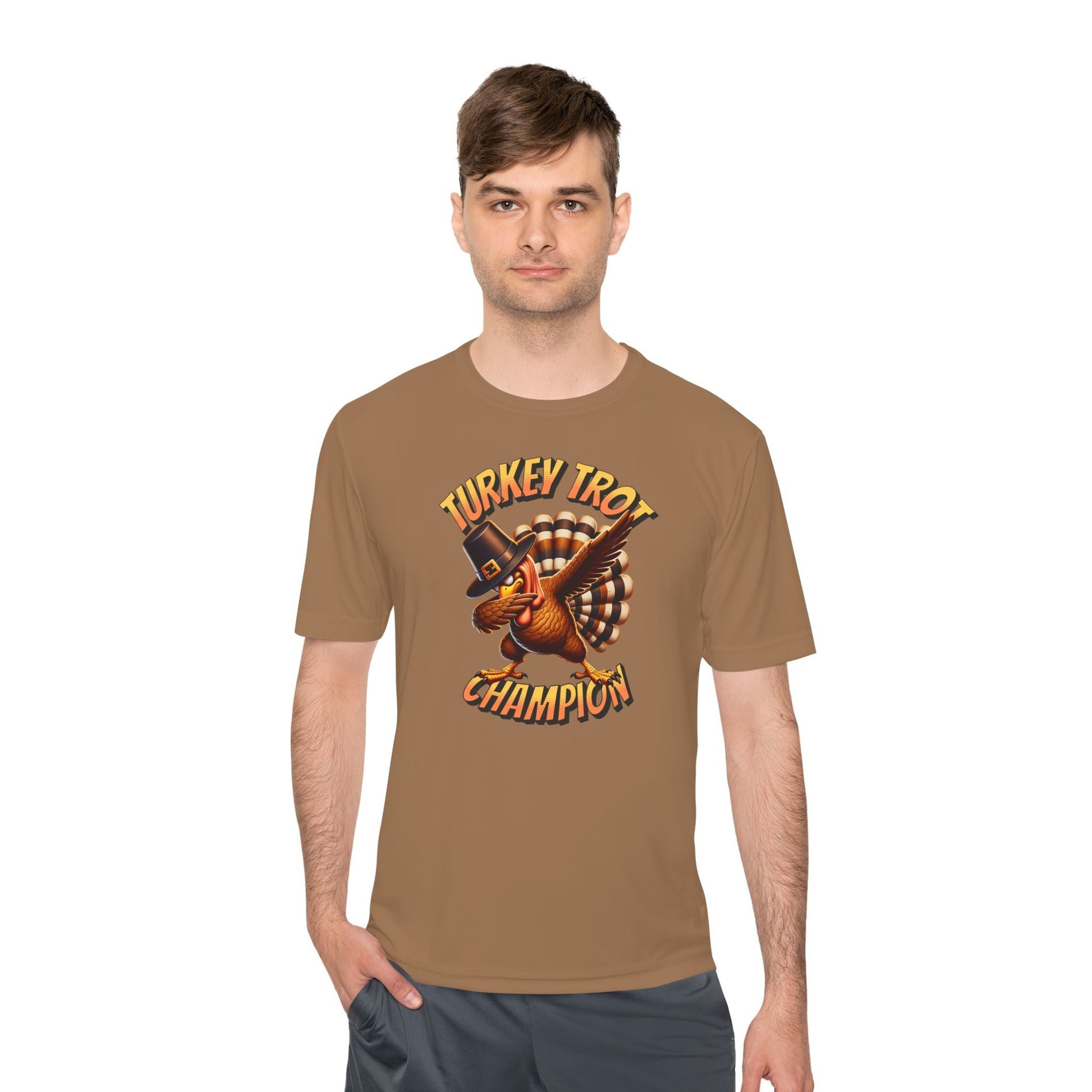 Turkey Trot Champion - Dabbing Turkey - Unisex Moisture Wicking Tee - Forward Gear Athletics