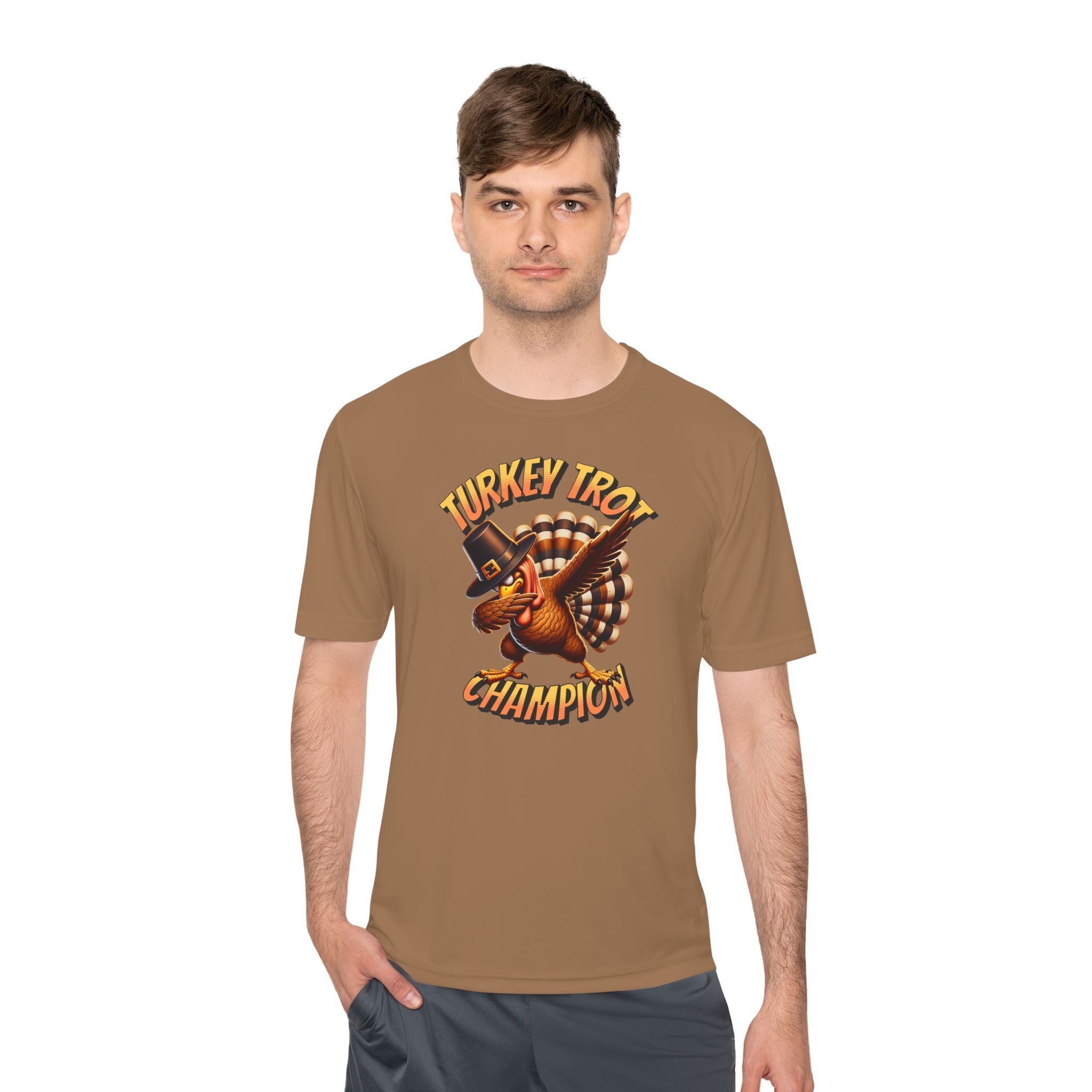 Turkey Trot Champion - Dabbing Turkey - Unisex Moisture Wicking Tee - Forward Gear Athletics