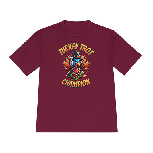 Turkey Trot Champion - Headphone Turkey - Unisex Moisture Wicking Tee - Forward Gear Athletics