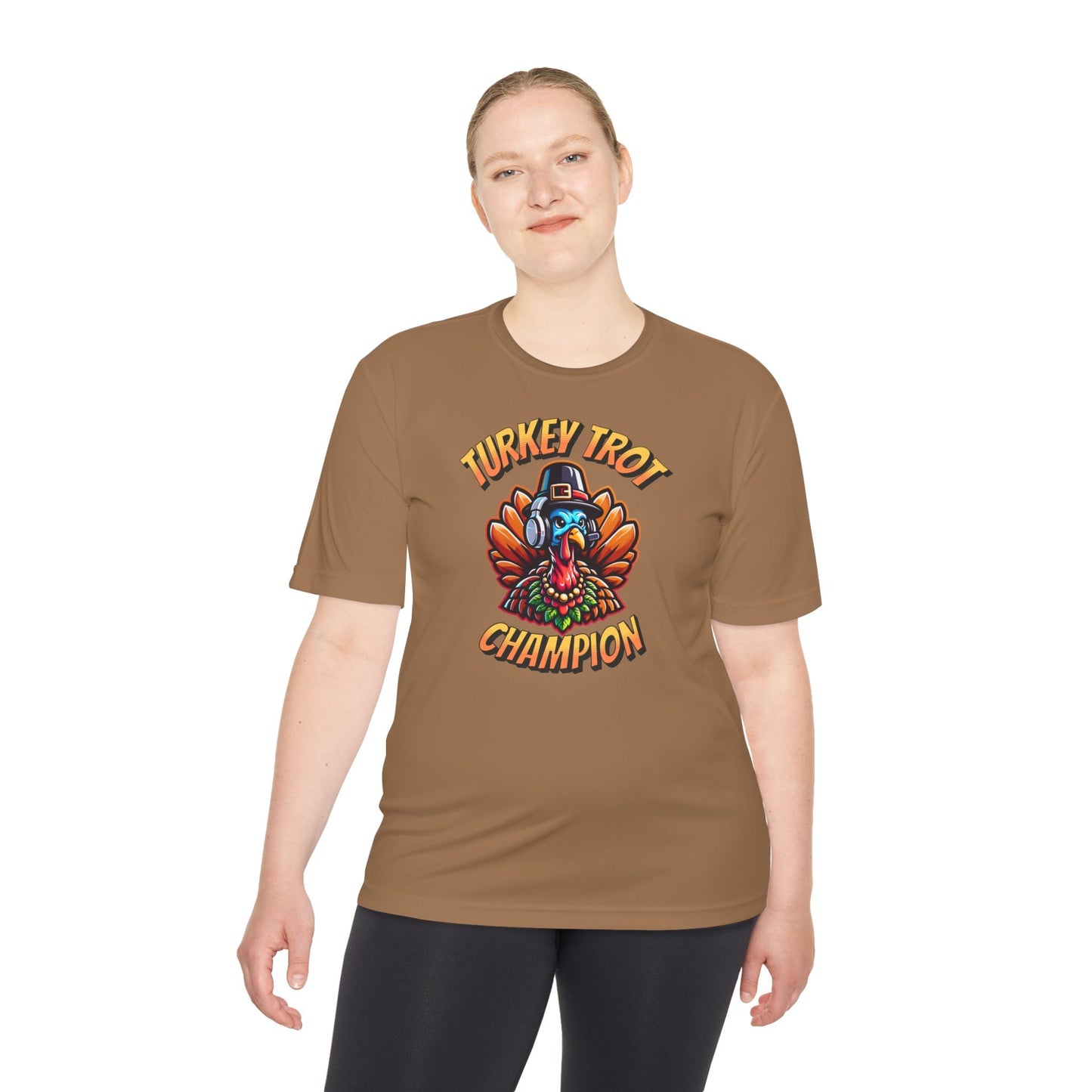 Turkey Trot Champion - Headphone Turkey - Unisex Moisture Wicking Tee - Forward Gear Athletics