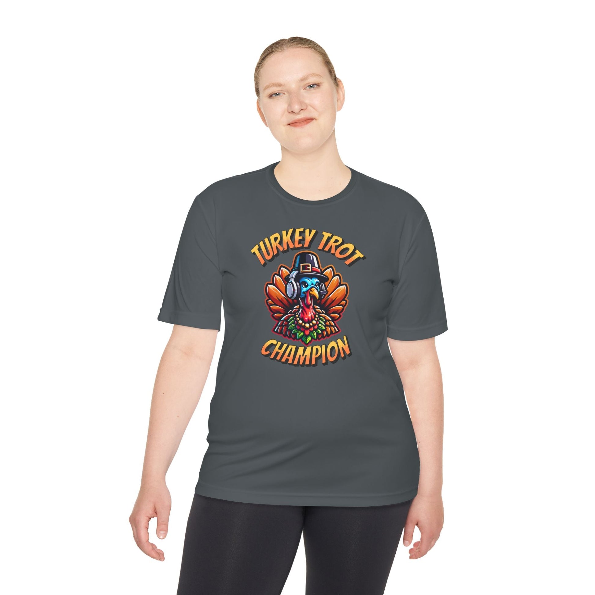 Turkey Trot Champion - Headphone Turkey - Unisex Moisture Wicking Tee - Forward Gear Athletics