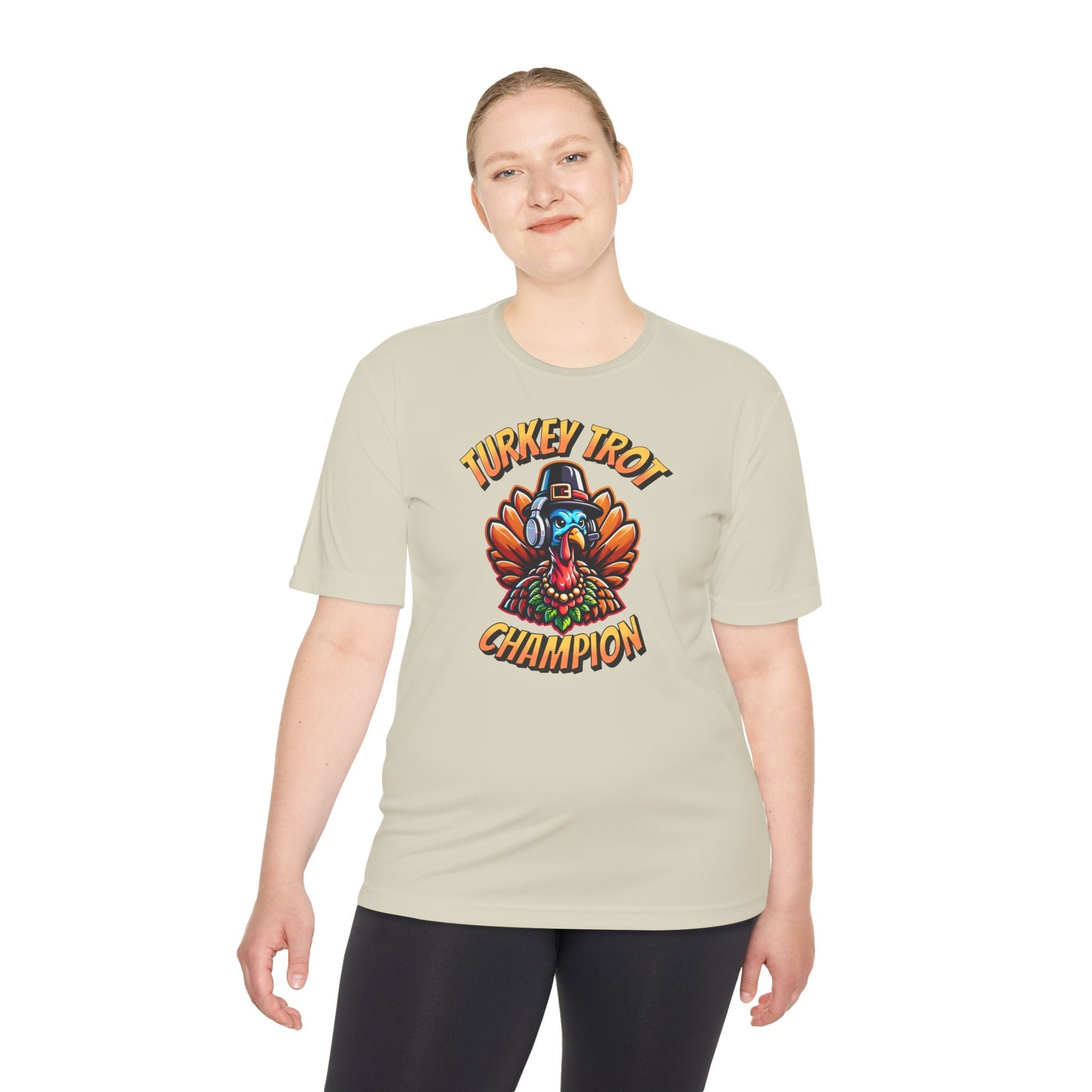 Turkey Trot Champion - Headphone Turkey - Unisex Moisture Wicking Tee - Forward Gear Athletics