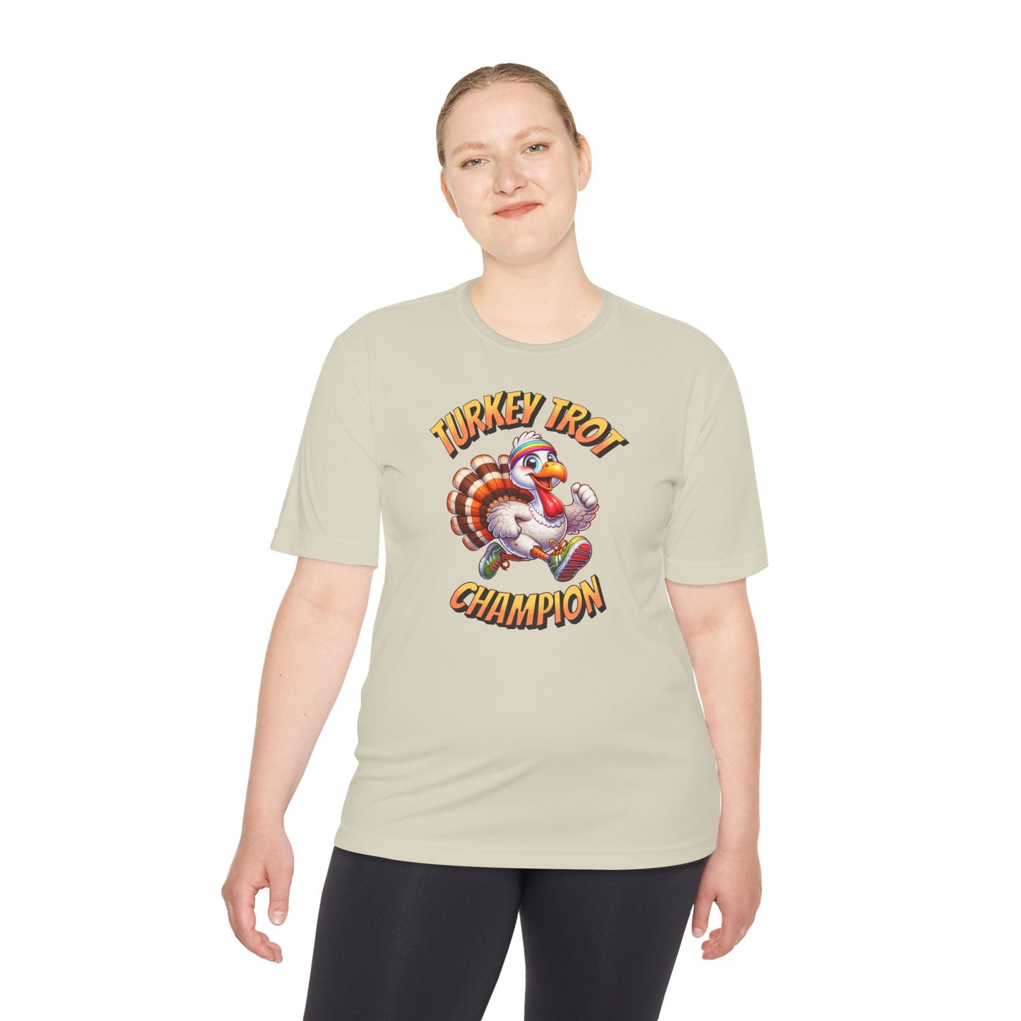 Turkey Trot Champion - Sprinting Turkey - Unisex Moisture Wicking Tee - Forward Gear Athletics