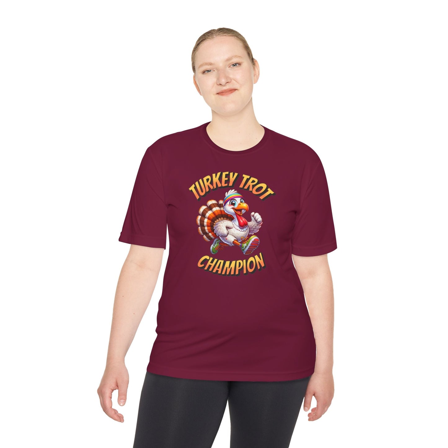 Turkey Trot Champion - Sprinting Turkey - Unisex Moisture Wicking Tee - Forward Gear Athletics